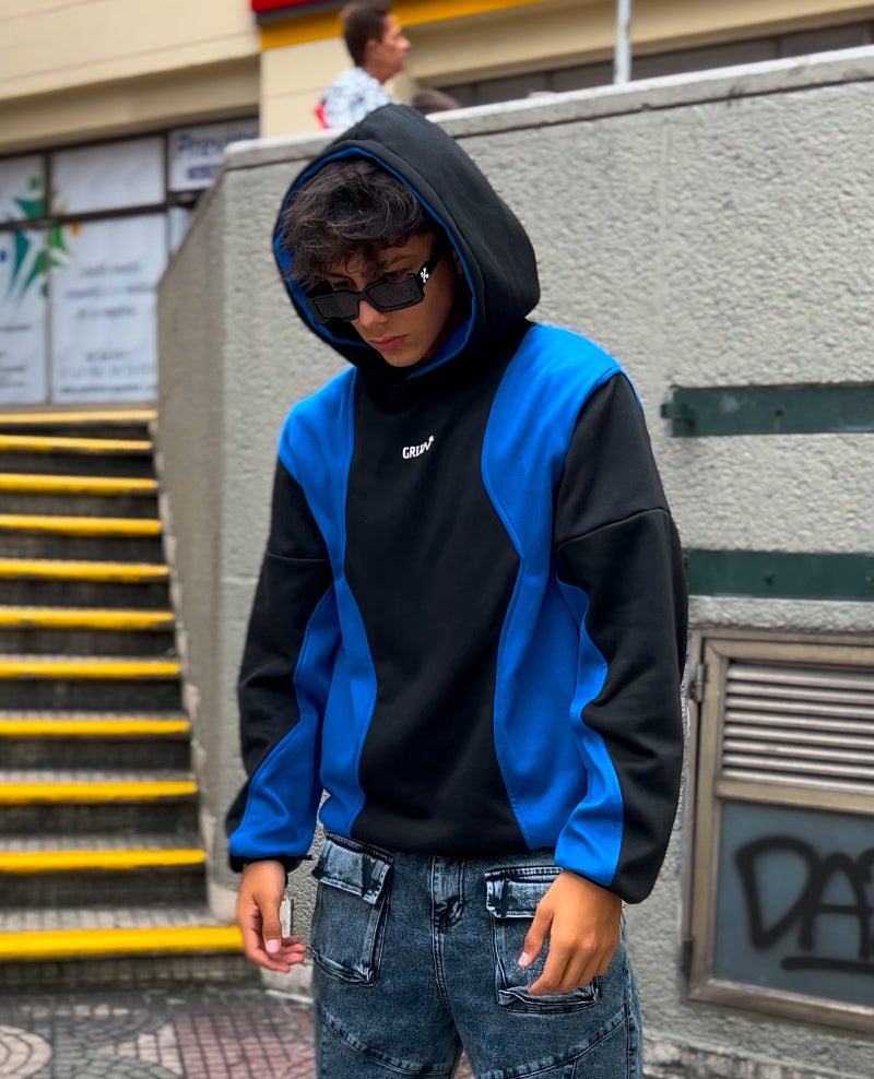 HOODIE AZUL Y NEGRO